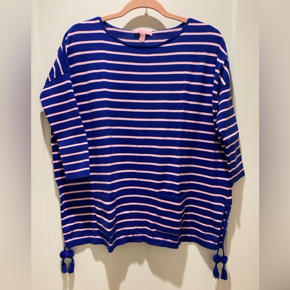 Lilly Pulitzer Elba Sweater, Twilight Blue, Coastal Shell Stripe, Size XS - Picture 3 of 8